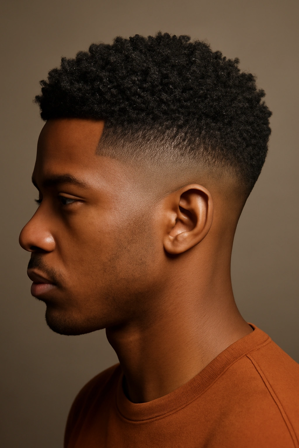 Three-quarter view of skin fade on dense 4C coils