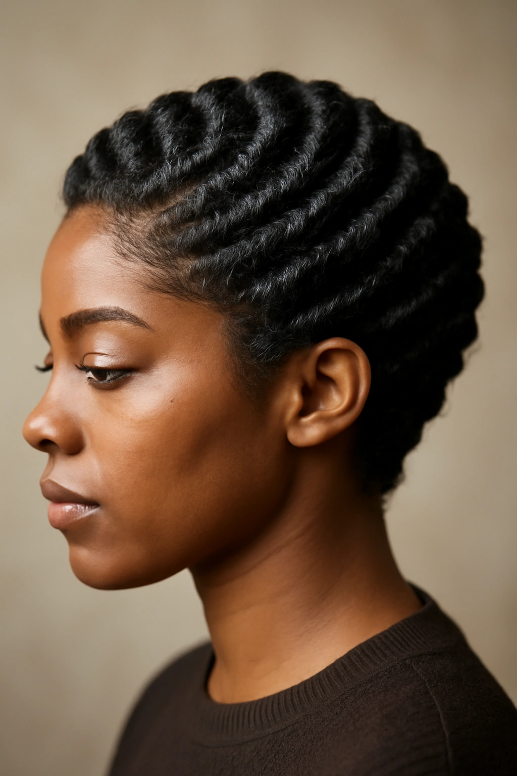 Afro with wave-like texture showing flowing patterns across the crown.