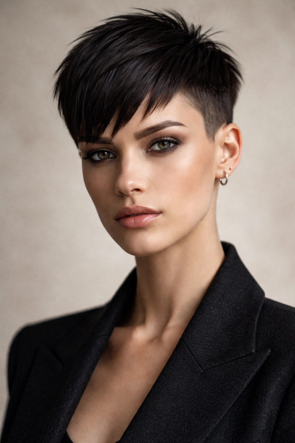 Androgynous short cut with blunt lines and sharp geometry