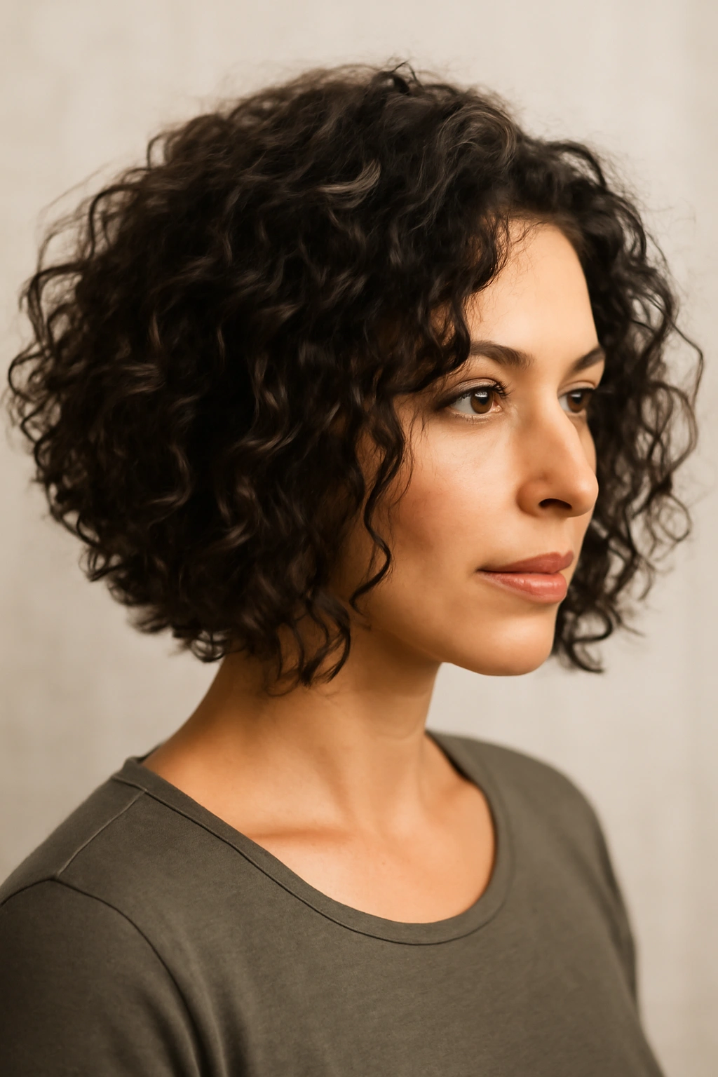 Angled Bob With Longer Front Pieces: face-framing curls in angled bob in studio