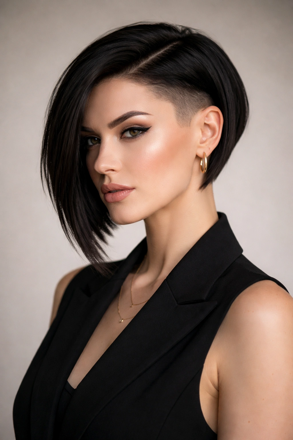 Geometric bob with sharp angled sides and undercut.