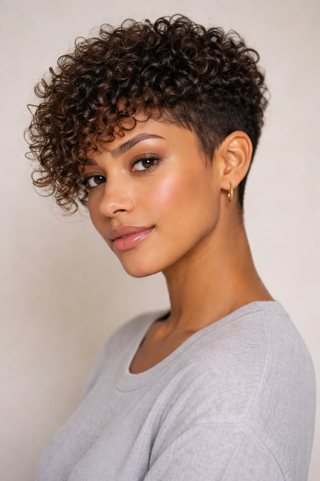 Portrait of a person with an angled textured crop