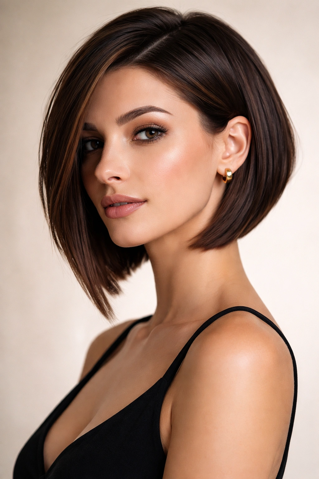 Angular bob with sharp angles and longer front framing the face