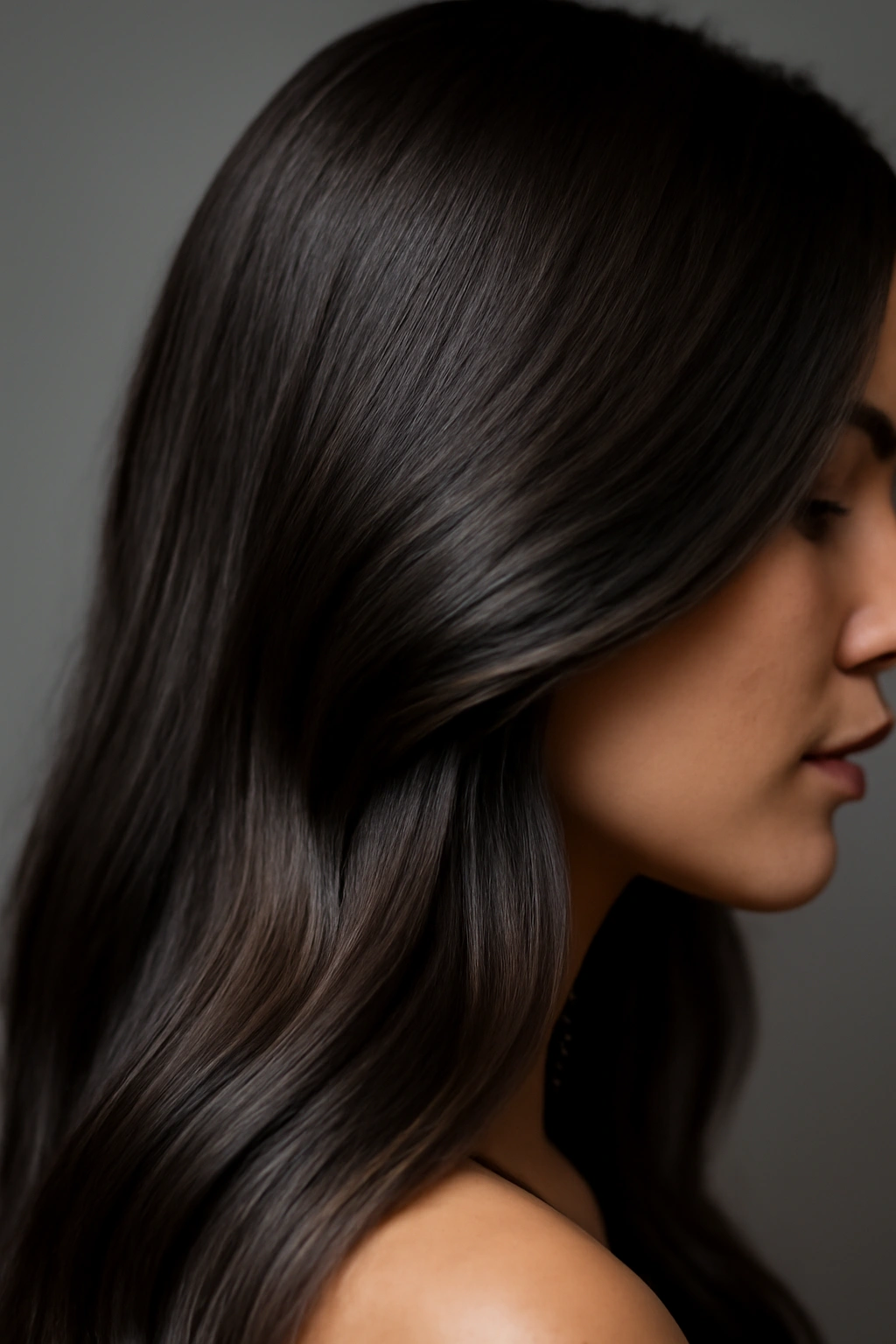 Hair with cold espresso ash tones showing cool brown depth