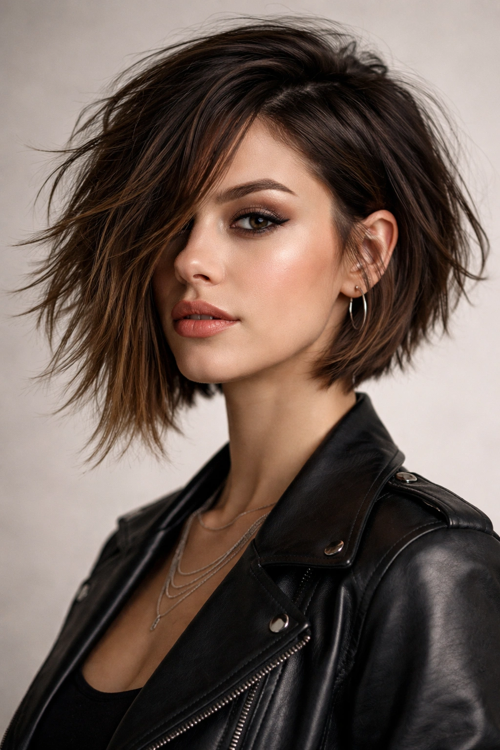 Asymmetrical choppy bob with uneven length and textured layers