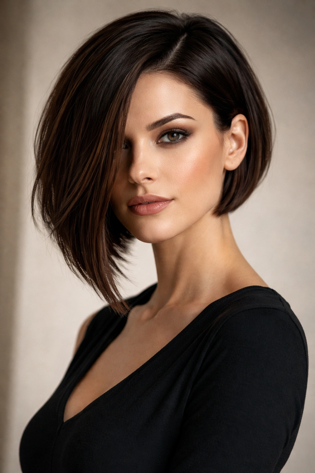Portrait of a person with an asymmetrical bob and dramatic shorter side