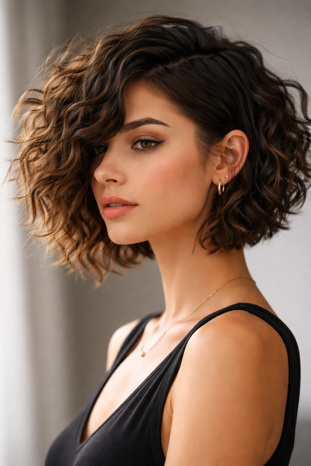 Asymmetrical choppy bob with uneven length on each side