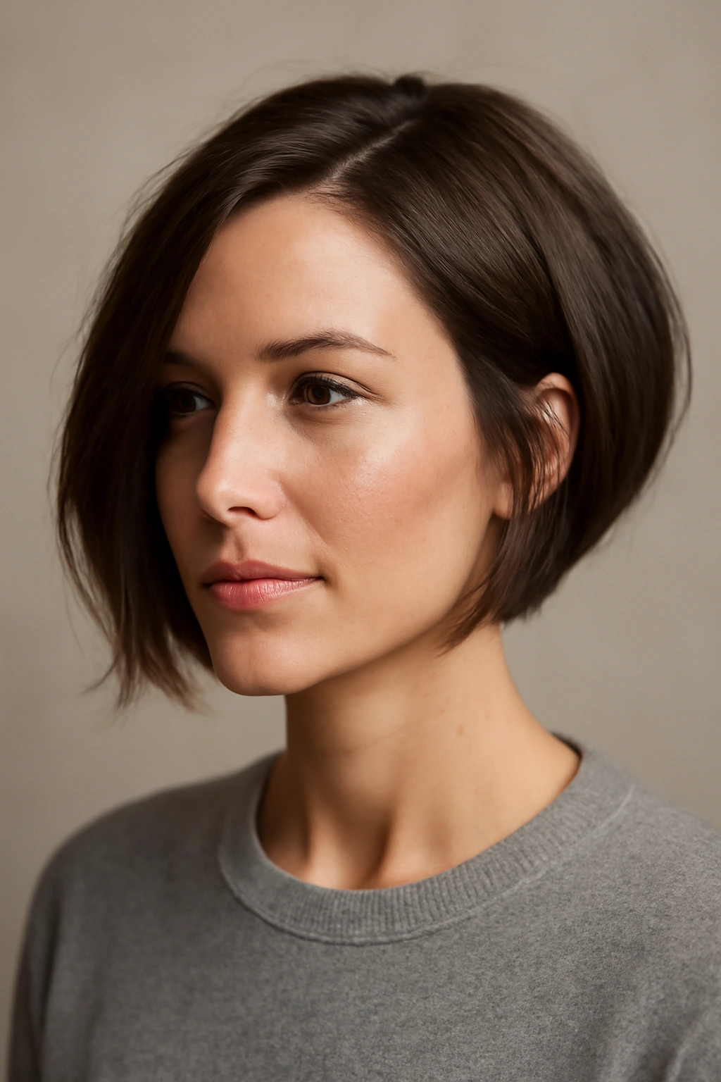 Portrait highlighting an asymmetrical bob with uneven length