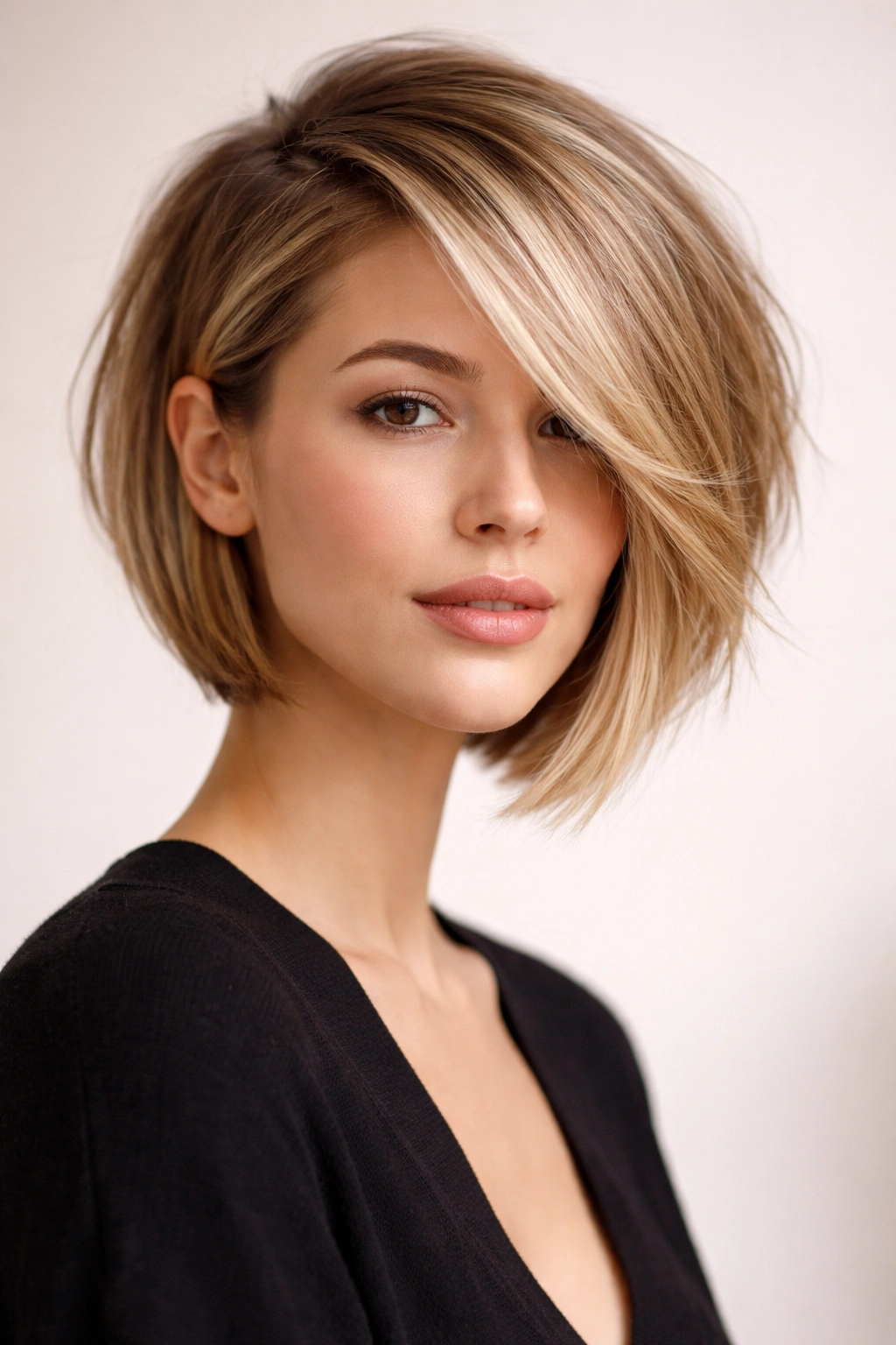 Portrait of a person with an asymmetrical bob showing movement and fullness