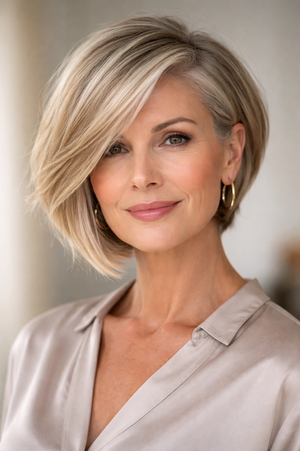 Asymmetrical chin-length haircut with uneven lengths.