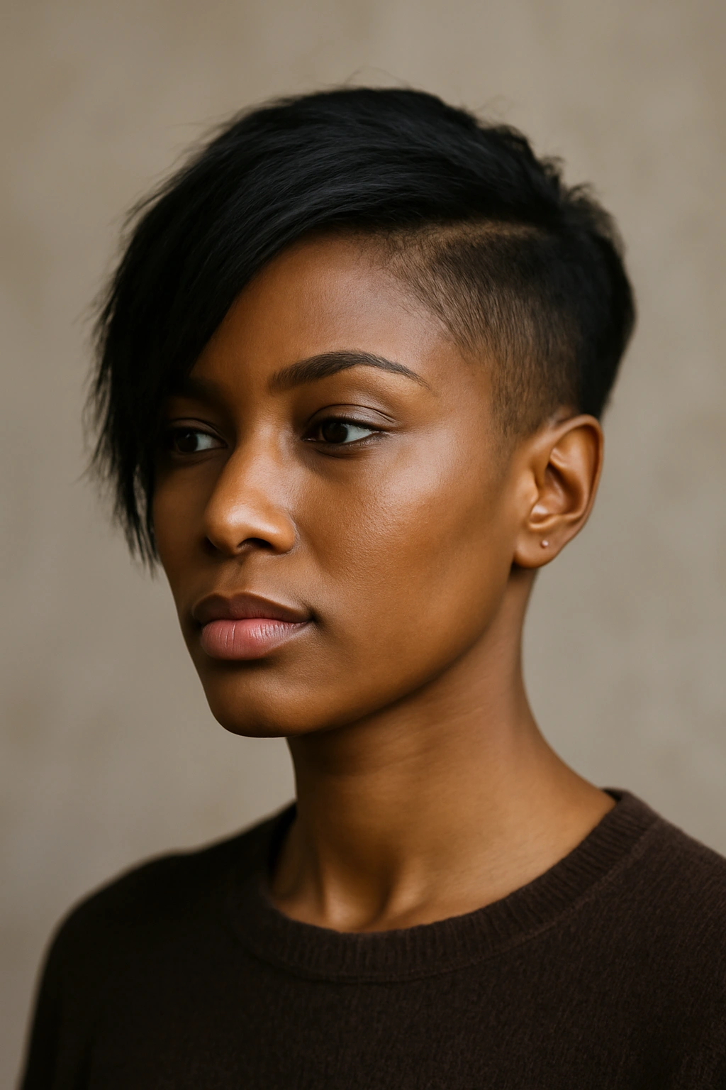 Portrait of an asymmetrical cut with unequal lengths on each side