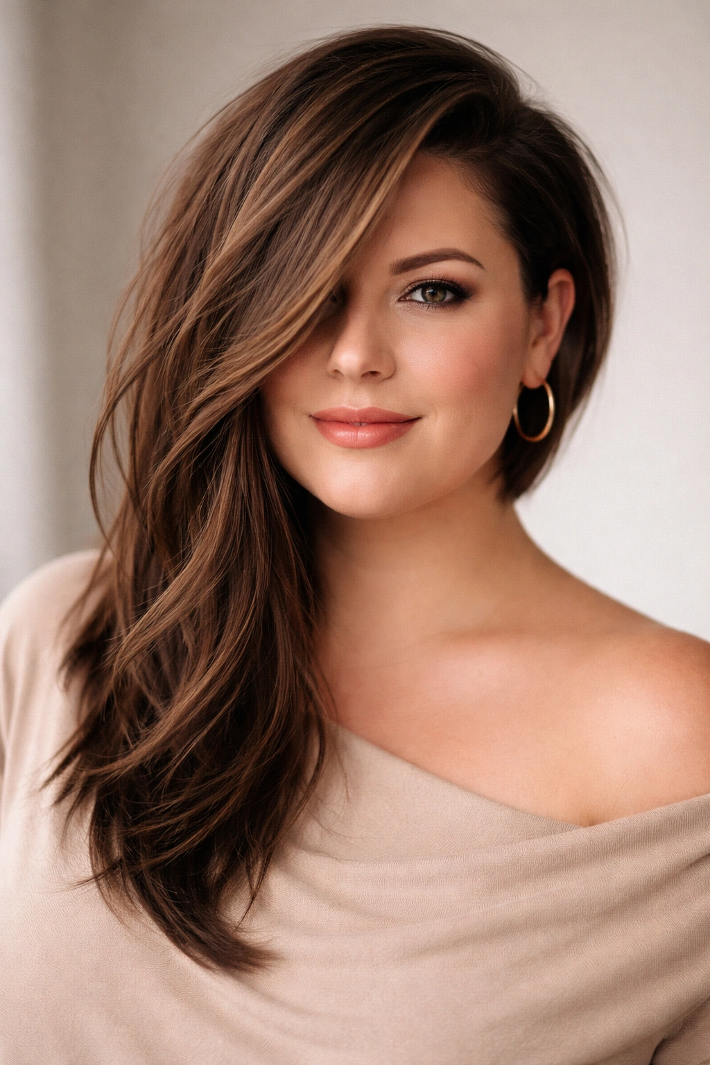 Head-and-shoulders portrait of an asymmetrical cut with one long side