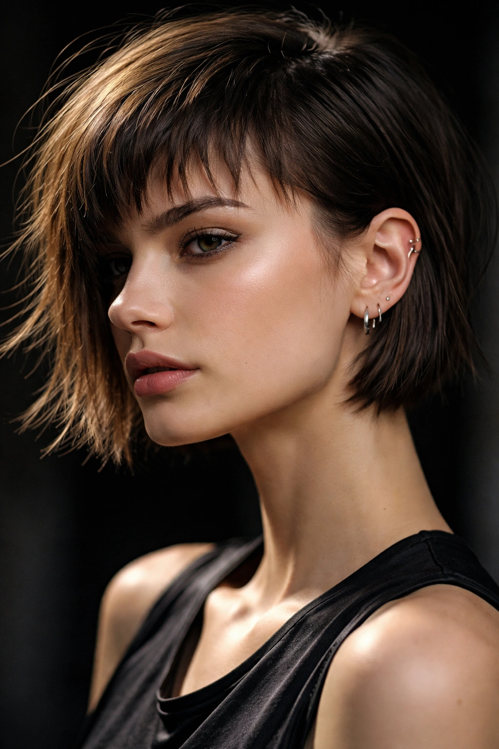 Portrait showing asymmetrical fringe with uneven lengths and textured ends.