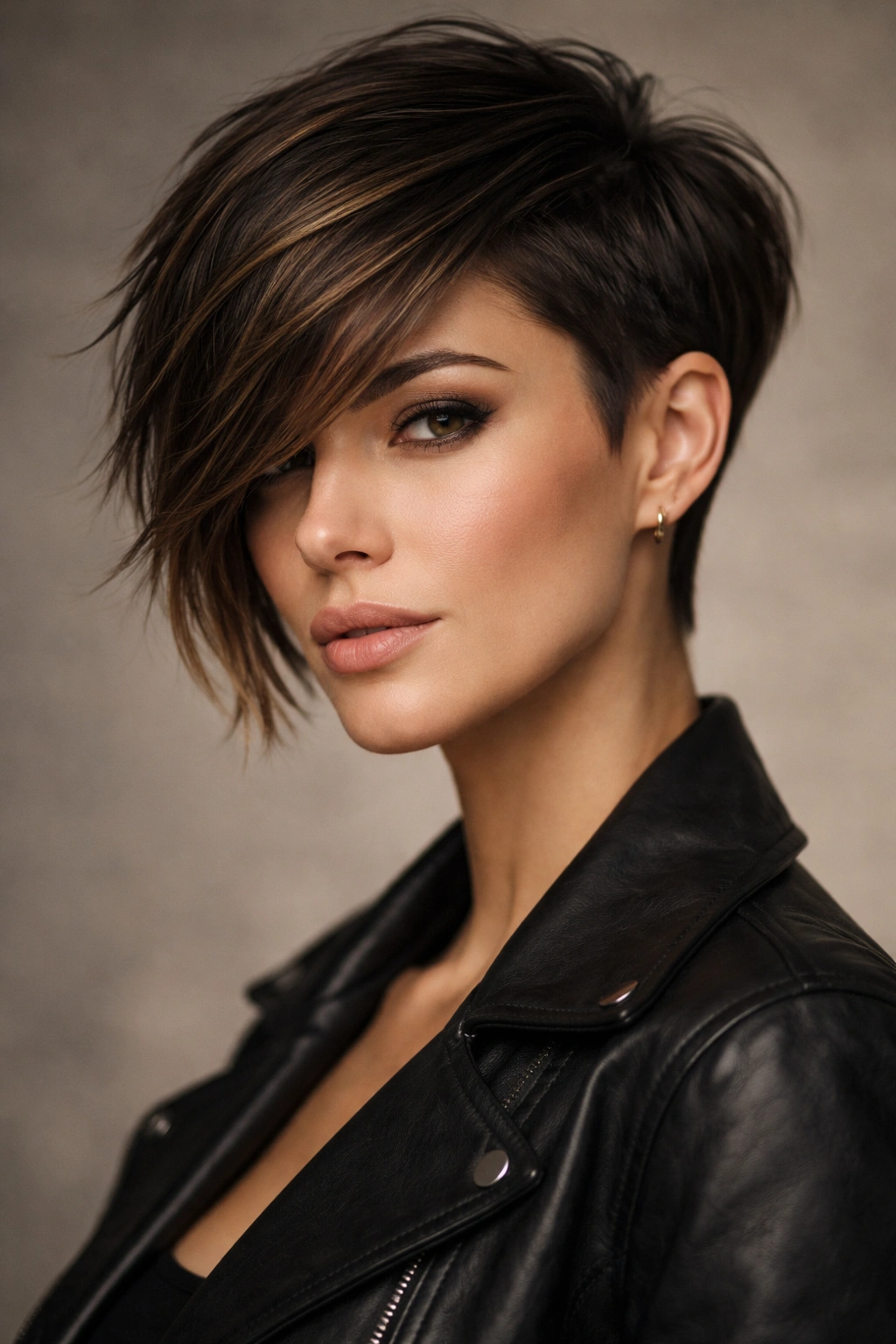 Asymmetrical pixie cut with uneven lengths creating modern silhouette
