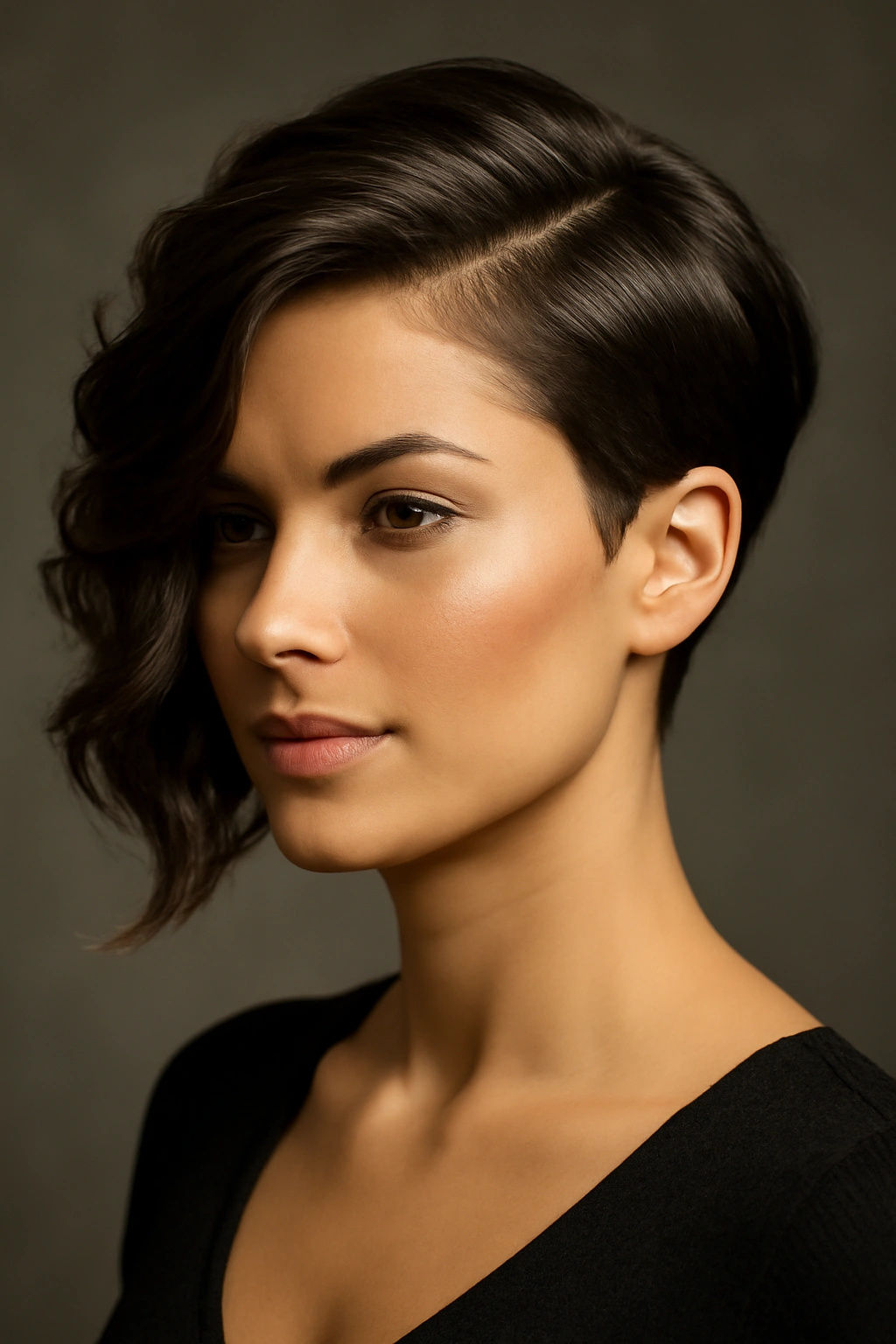 Asymmetrical short haircut with a long, sweeping side