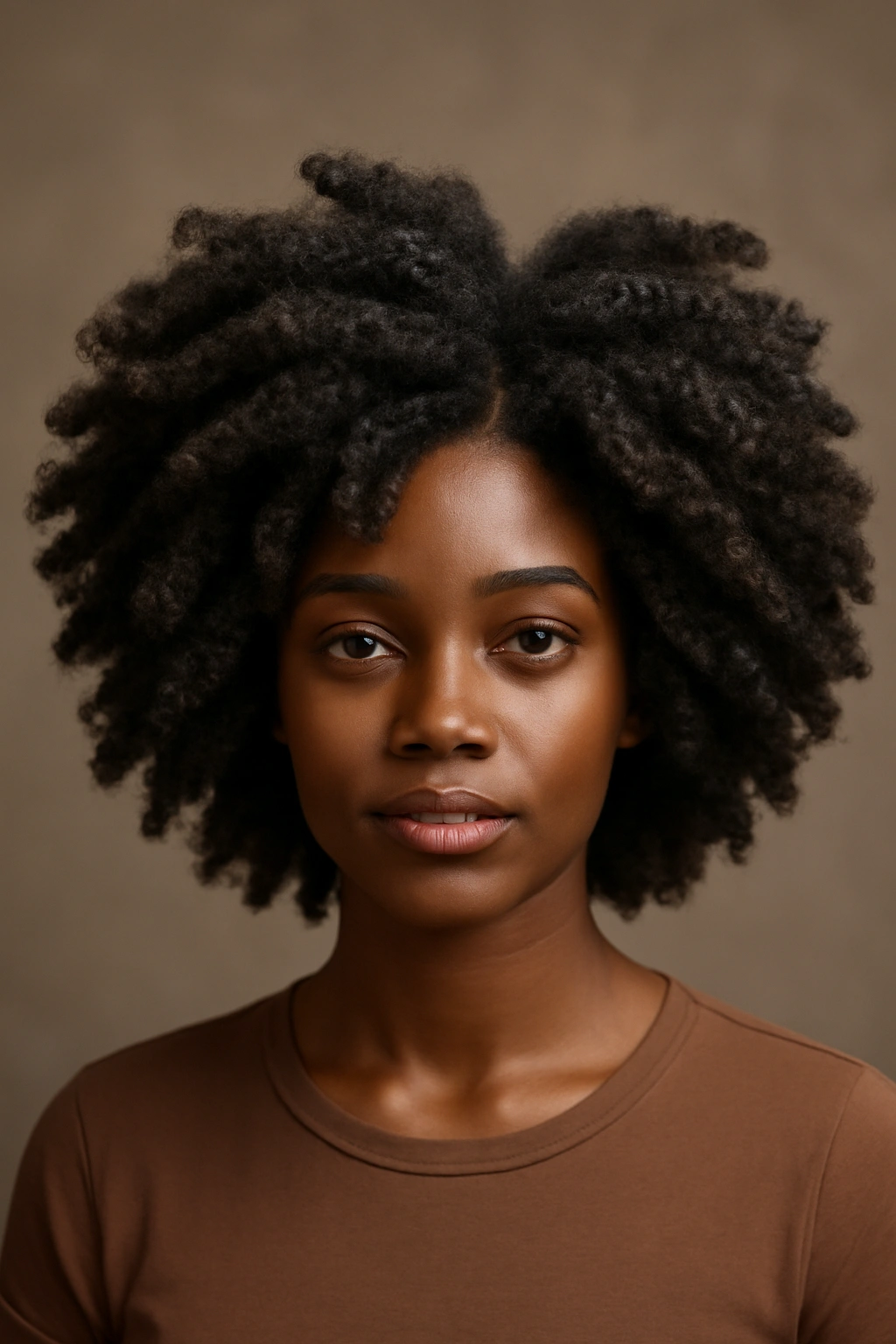 Voluminous afro with zigzag texture from unravelled bantu knots.