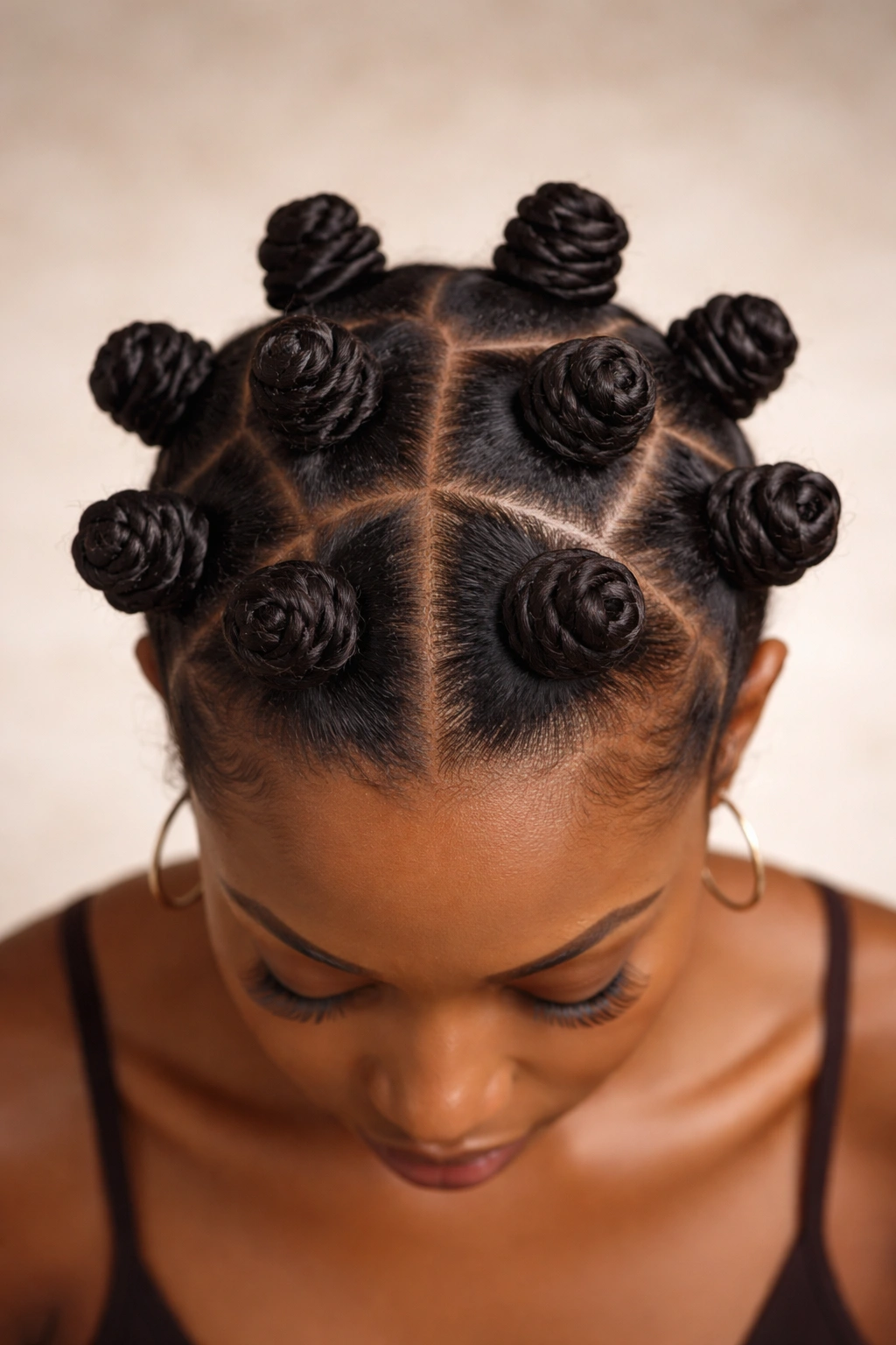 Bantu knots arranged over the scalp