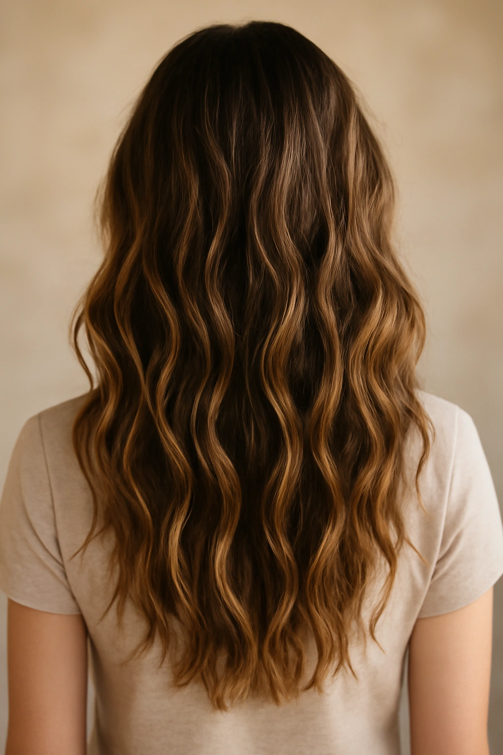 Long hair with loose beachy waves for a relaxed, natural look