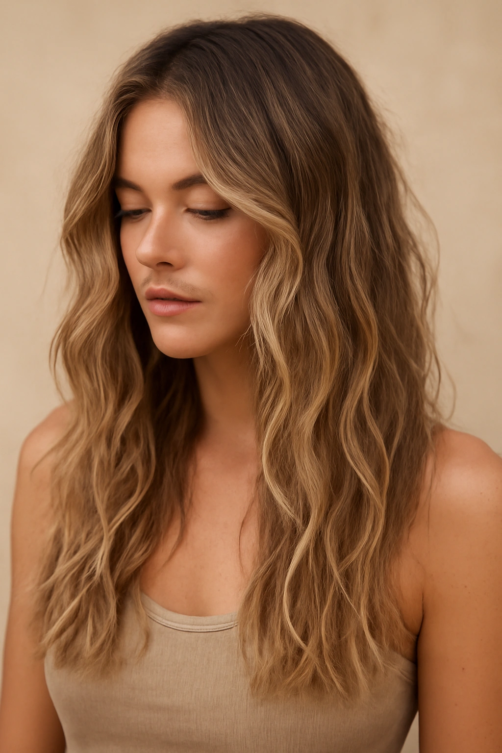 Beachy waves with relaxed texture on long hair