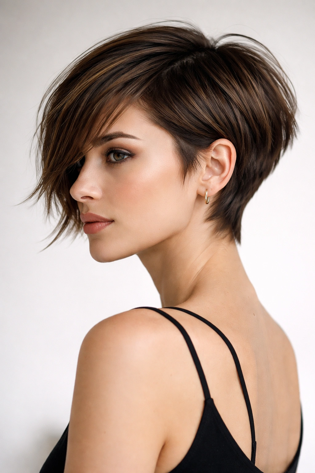 Bixie cut with asymmetrical length and sharp geometric lines