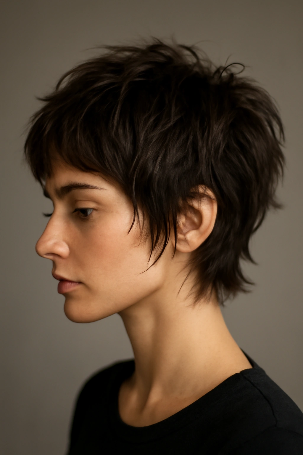 Bixie shag hairstyle with short textured layers and movement