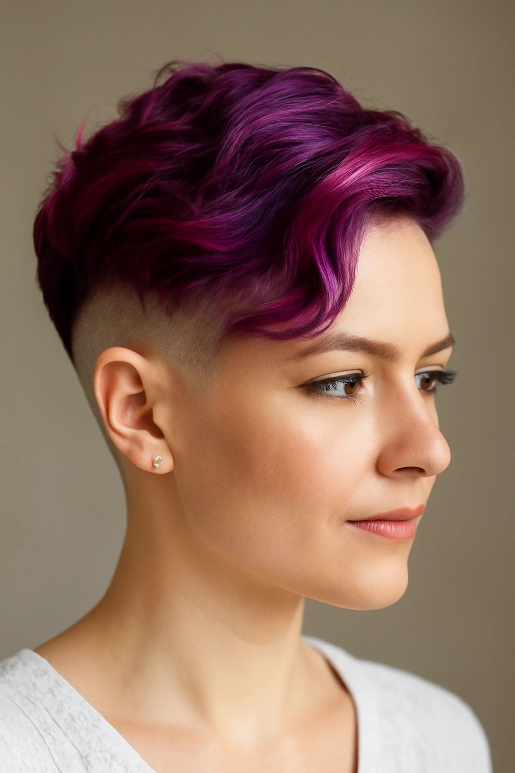 Bleached undercut with bold color on top in waves.