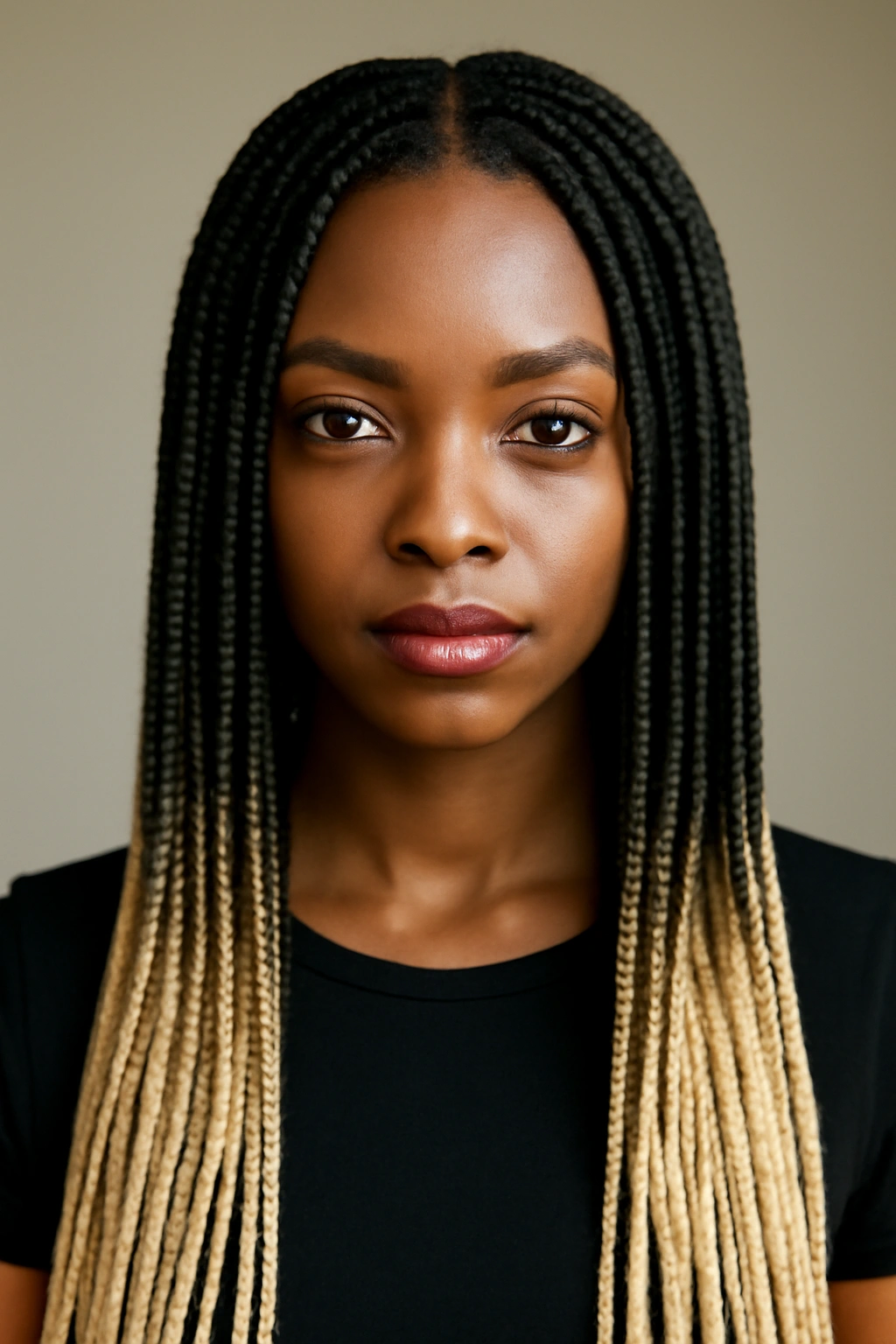 Box braids with blonde tips and dark roots