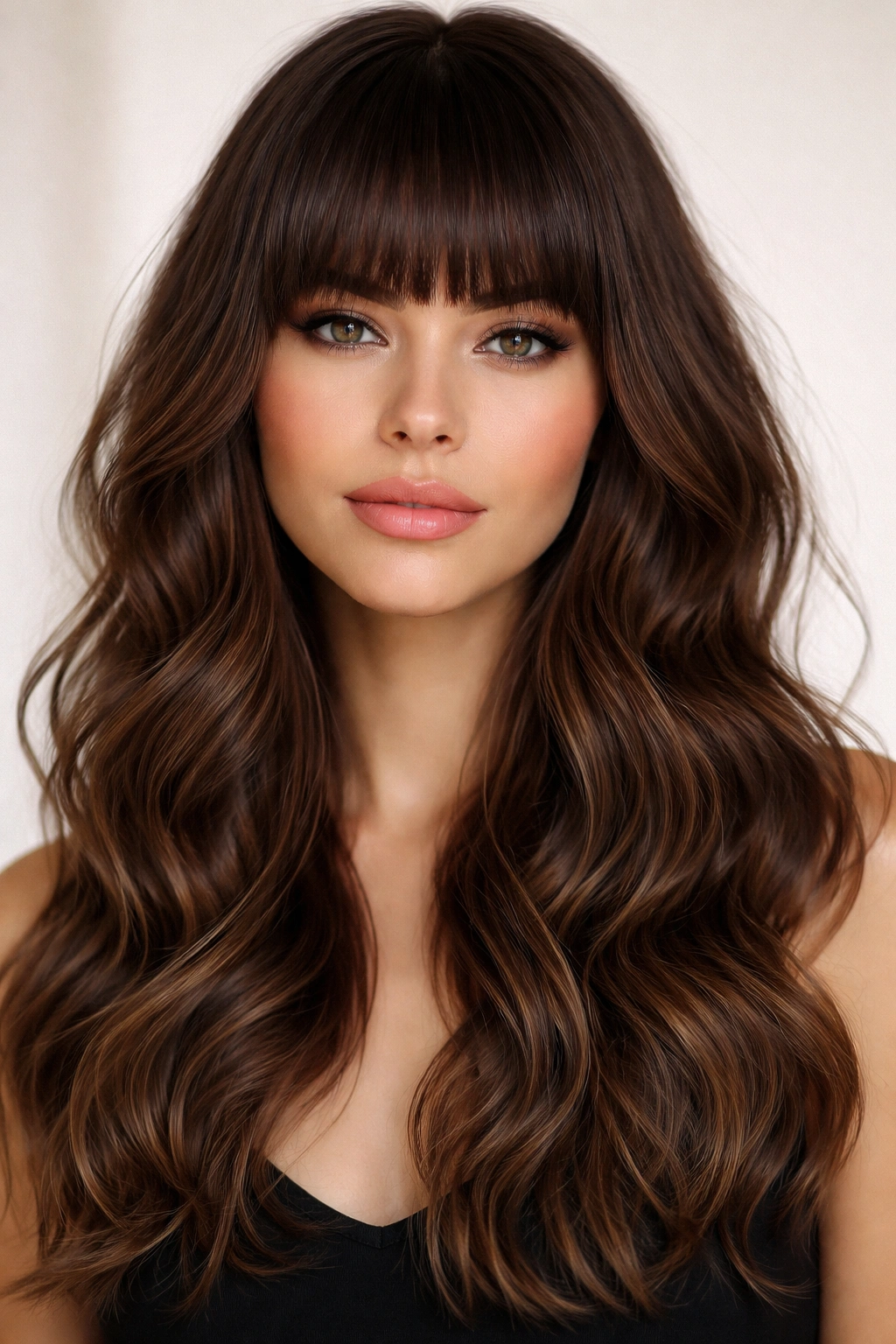 Front view showing Blunt Bangs with Waves and bold straight bangs