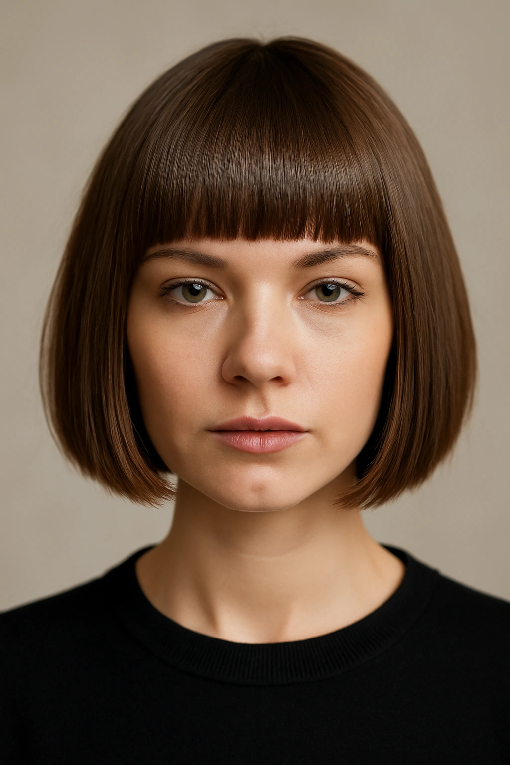 Blunt bobbed layers with straight-across bangs