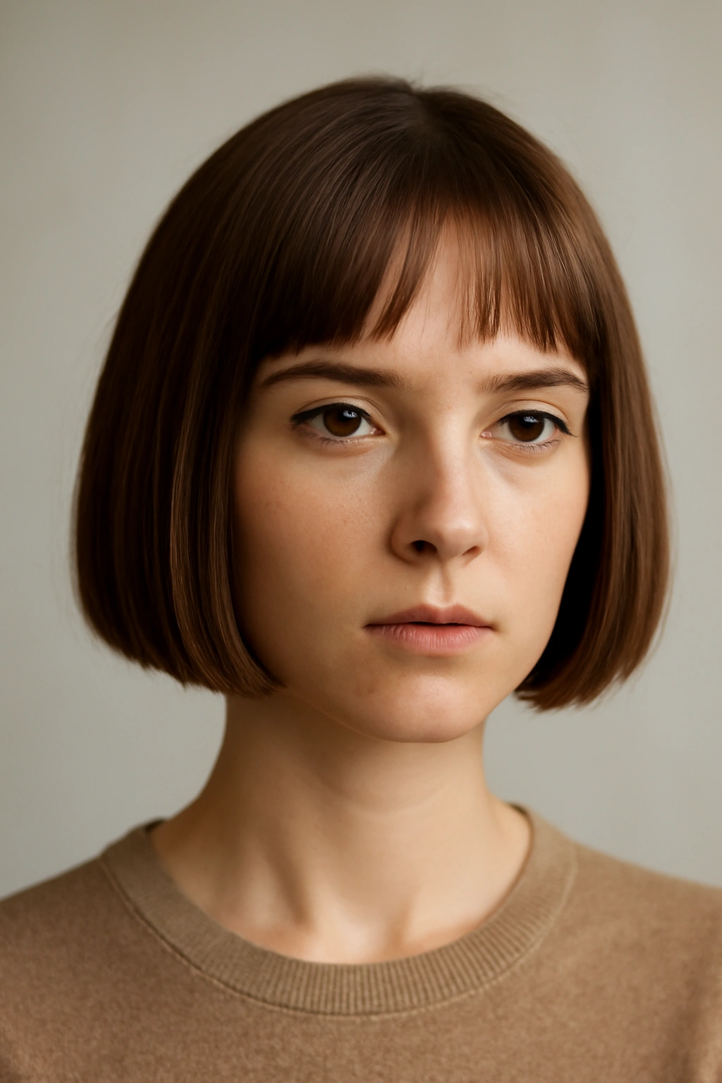 Close-up portrait of a person with a chin-length blunt bob.