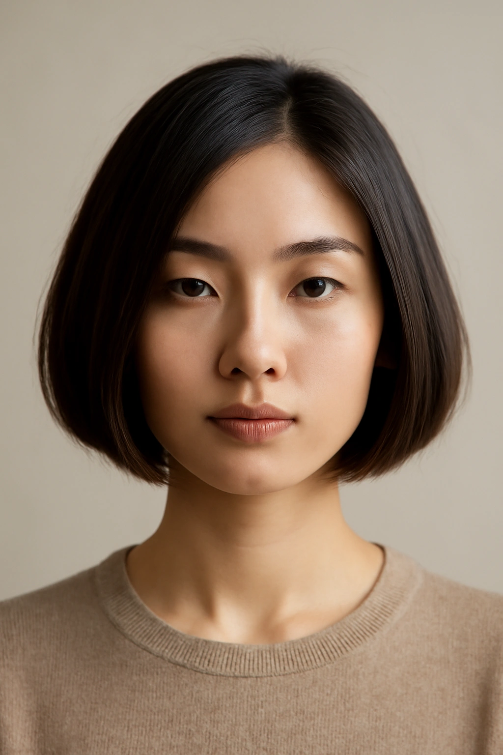 Blunt bob with hidden interior layers showing sharp outer edge and volume.