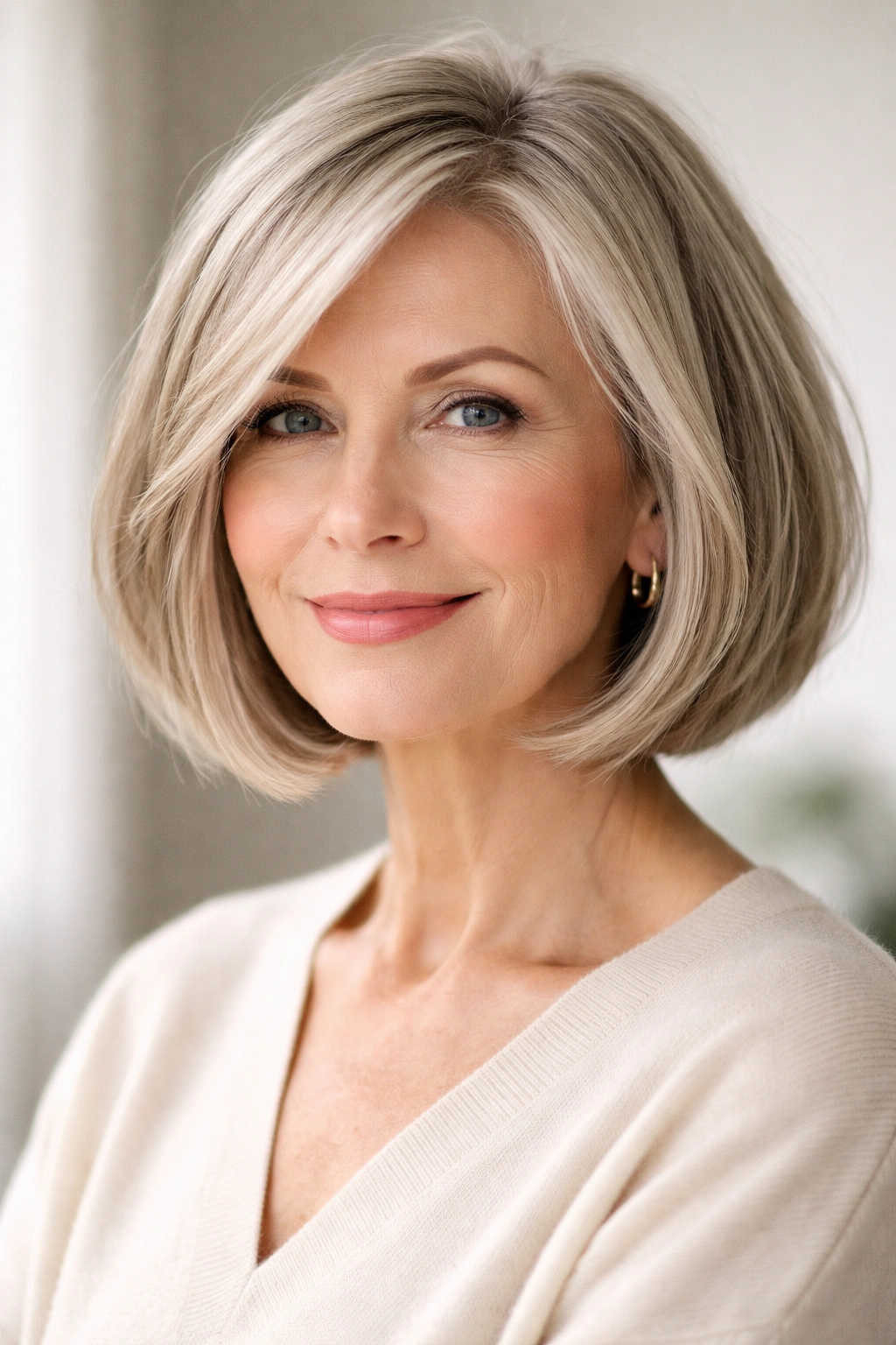 Chin-length blunt bob with movement and subtle layers