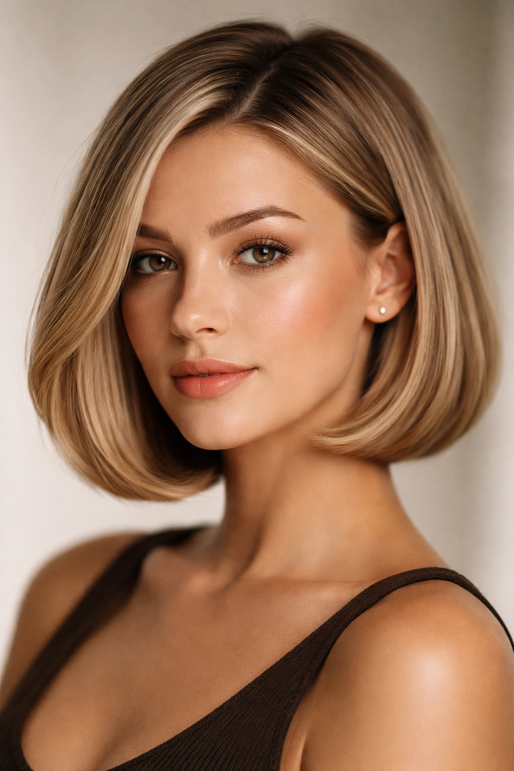 Portrait of a person with blunt bob and rounded ends with soft waves