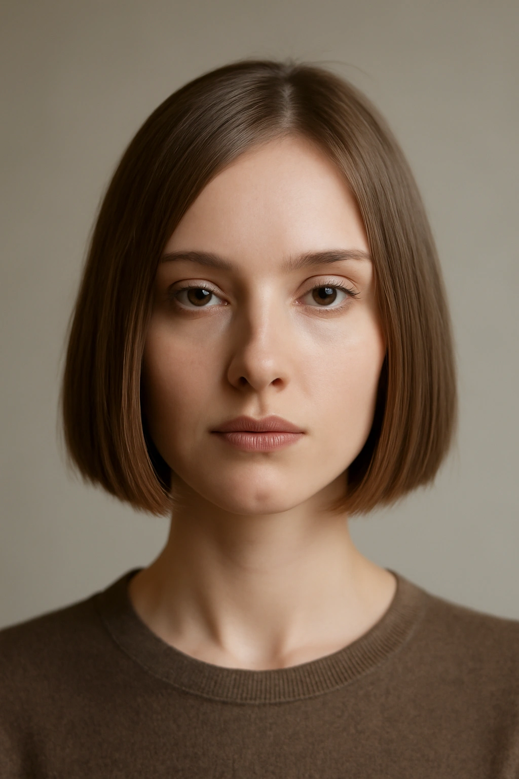 Close-up of blunt bob on straight, fine hair with a crisp hem; no text.