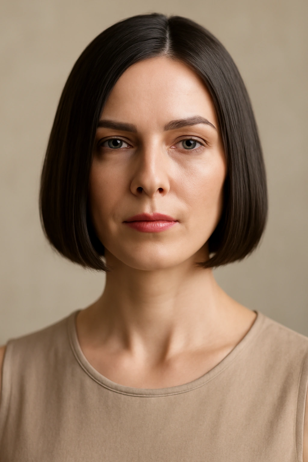 Blunt jaw-length bob with straight glossy hair