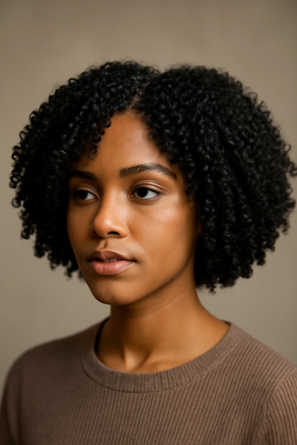 Blunt coil bob with crisp blunt line and tight 3C curls