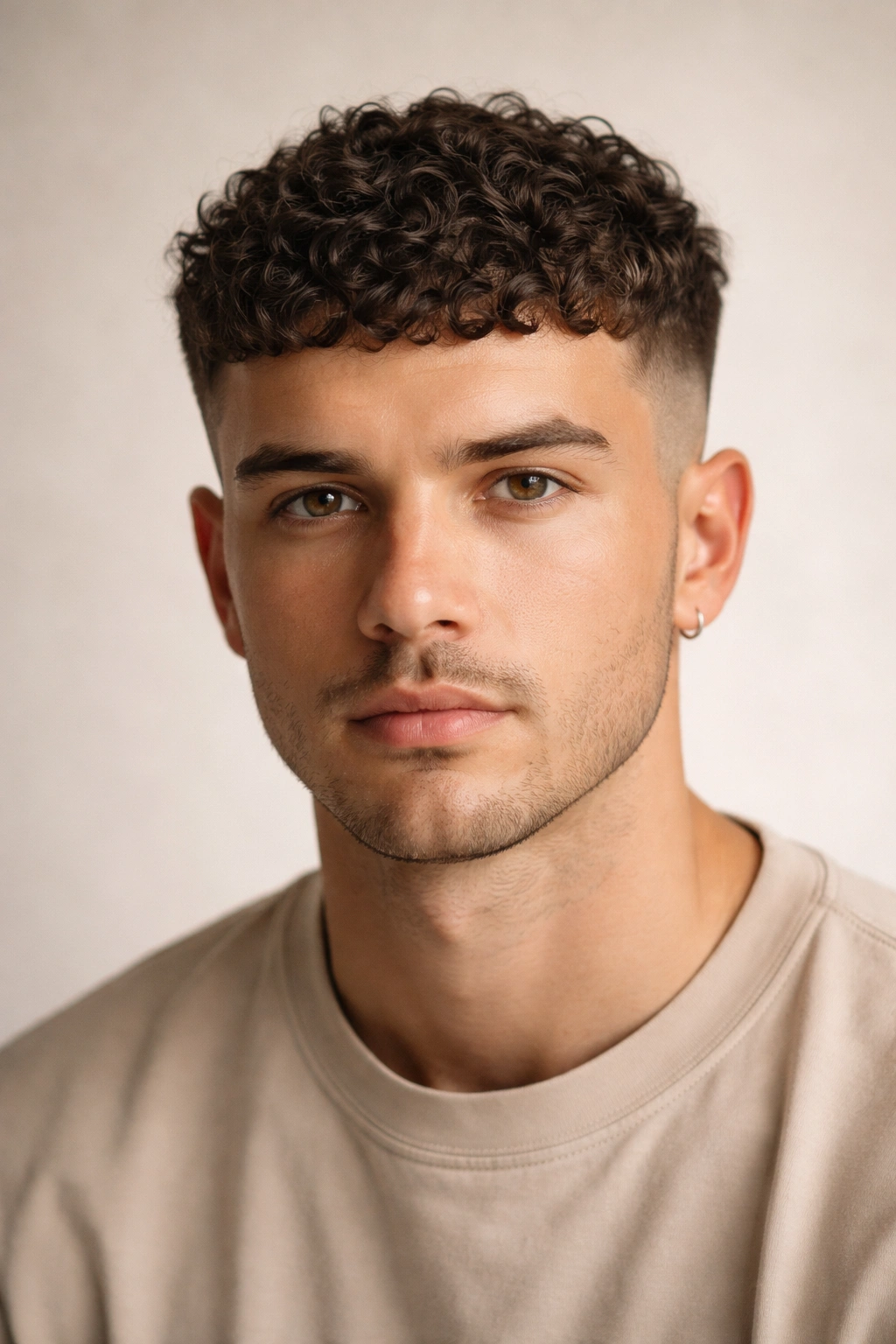 Portrait of a man with a blunt crop showing a crisp straight cut.