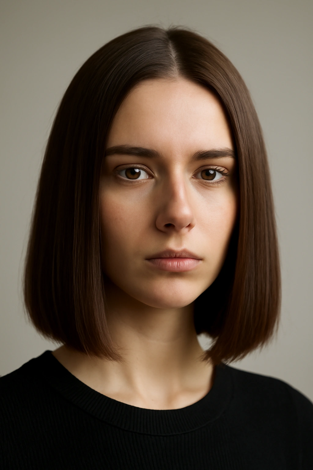 Close-up of shoulder-length blunt cut hair with a sharp even edge