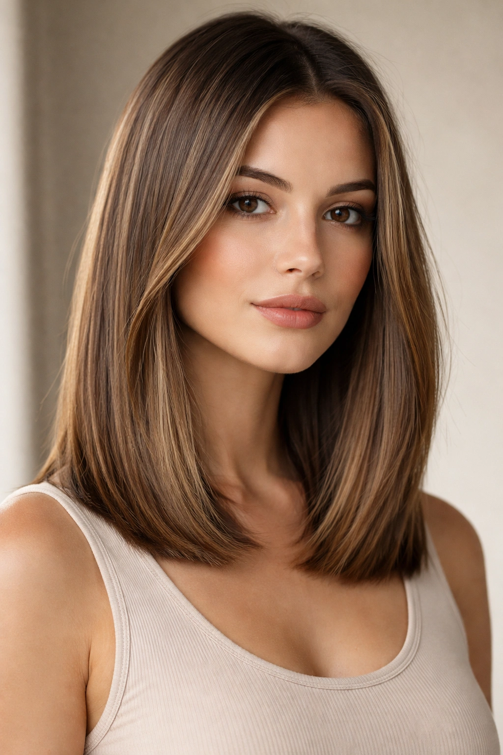 Medium-length hair with blunt ends and subtle dimension