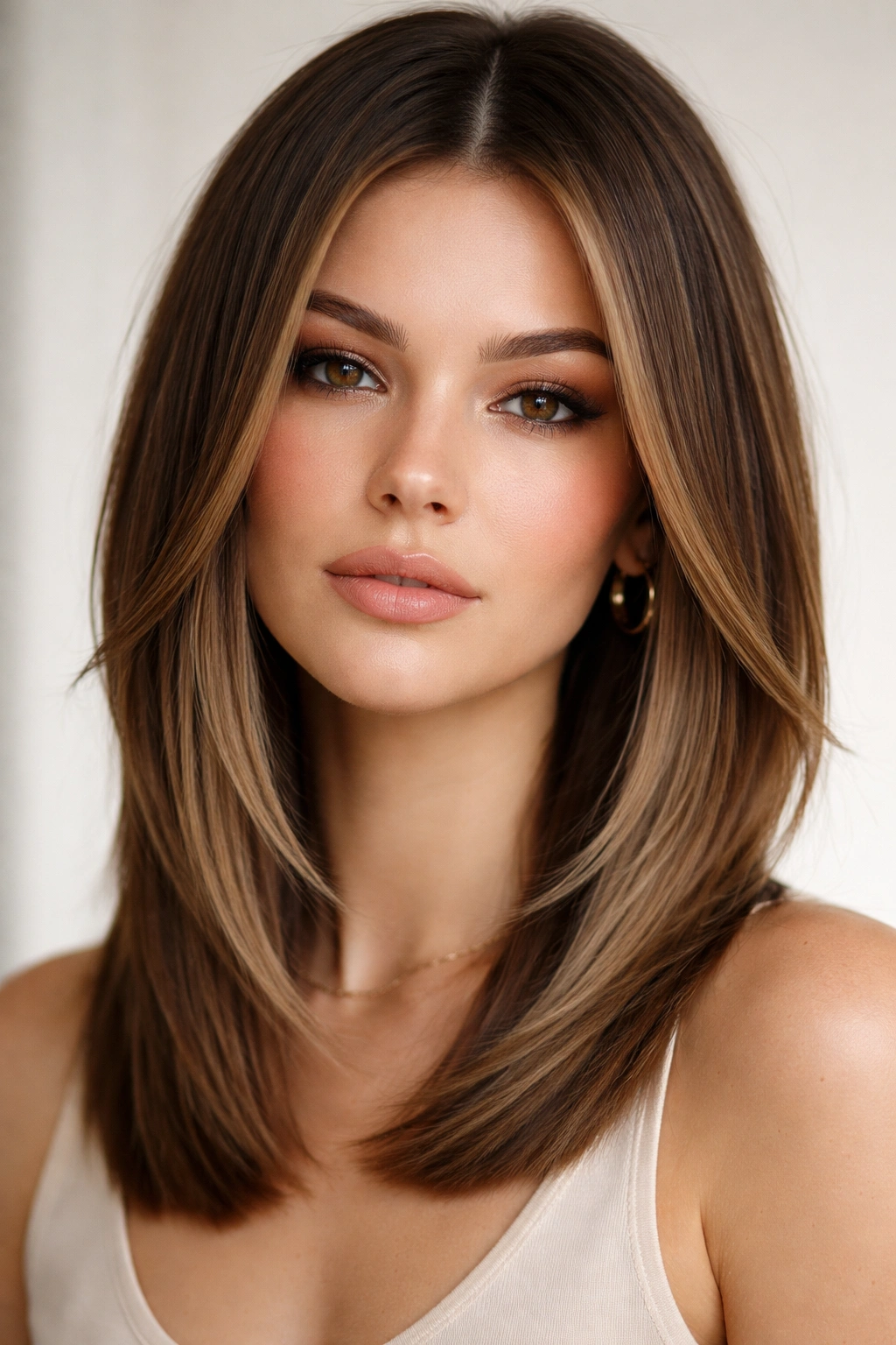 Blunt face-frame layers creating a sharp graphic around the face