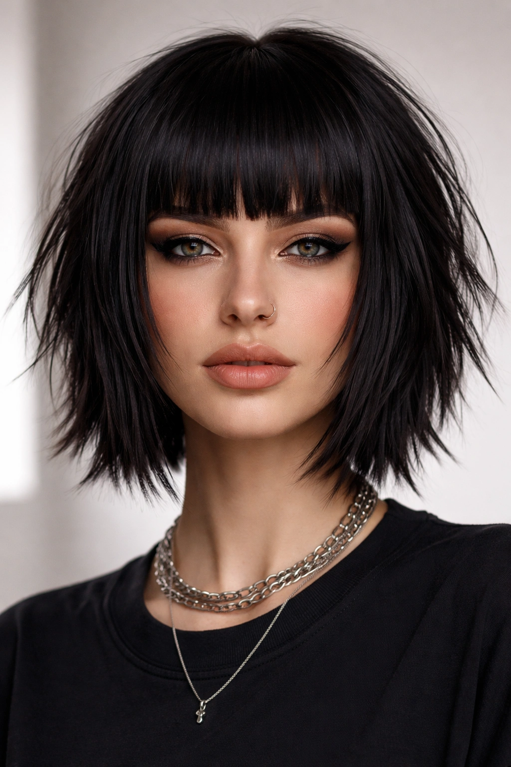 Bob with blunt fringe and textured choppy layers