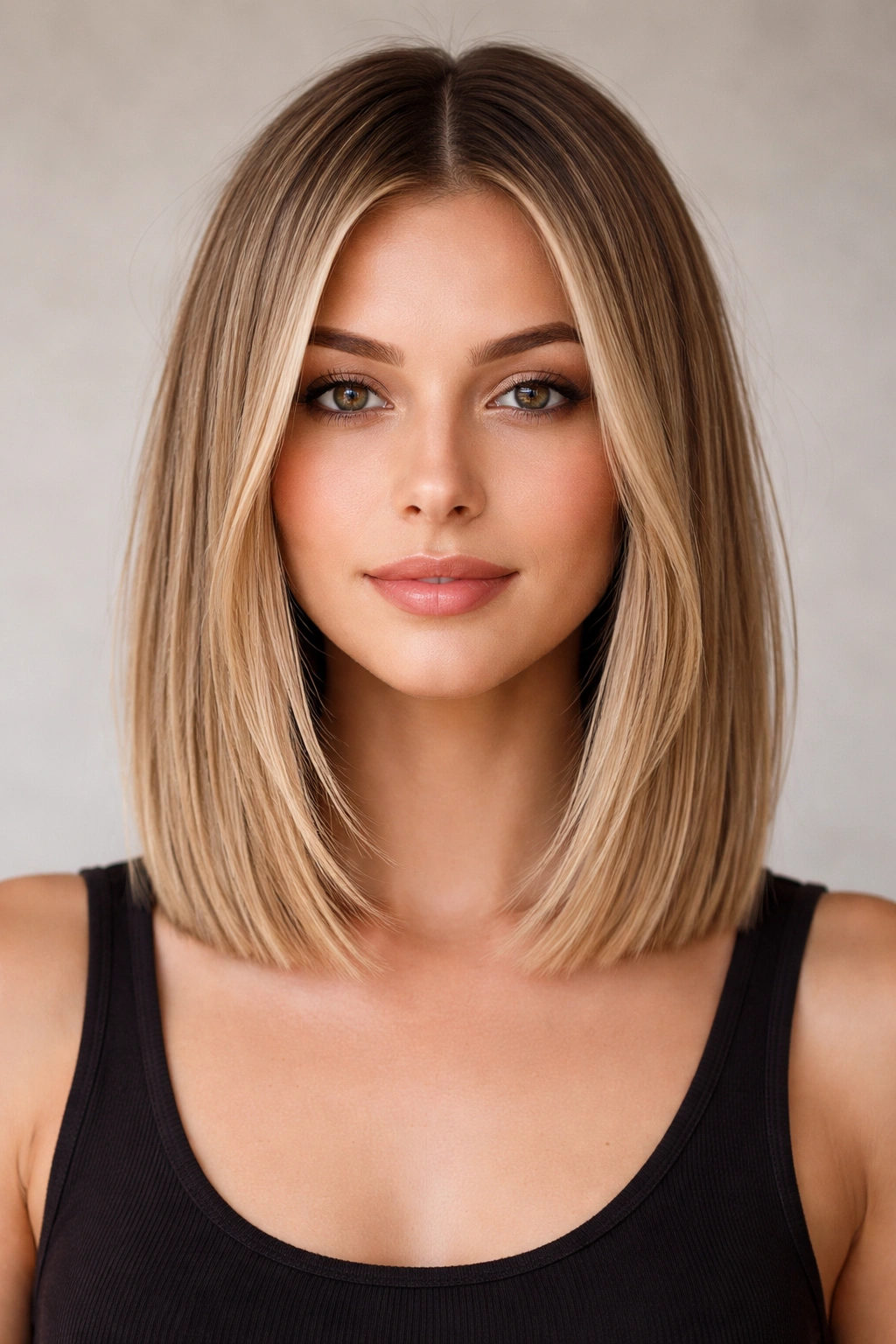 Blunt shoulder-length cut with subtle texture and clean ends