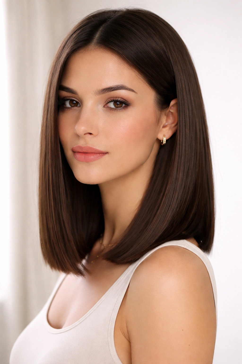 Blunt long bob with a crisp straight edge