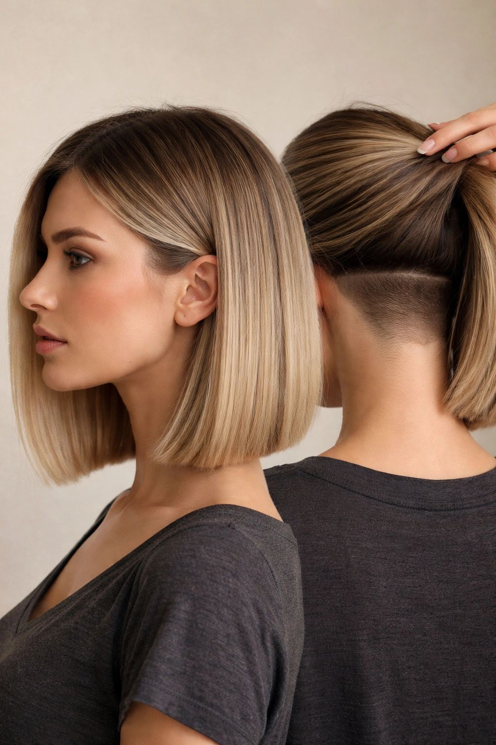Blunt lob showing subtle undercut at the nape