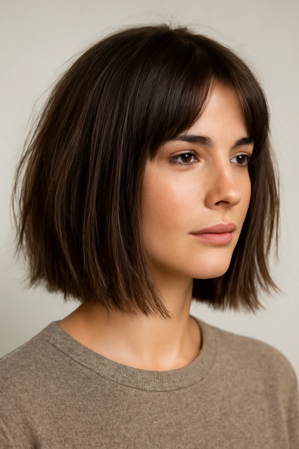 Thick hair blunt long bob with choppy textured ends