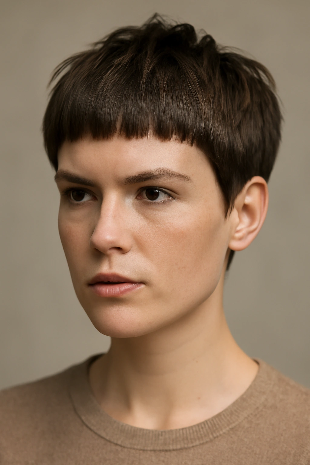 Blunt pixie on square-faced model with clean edge