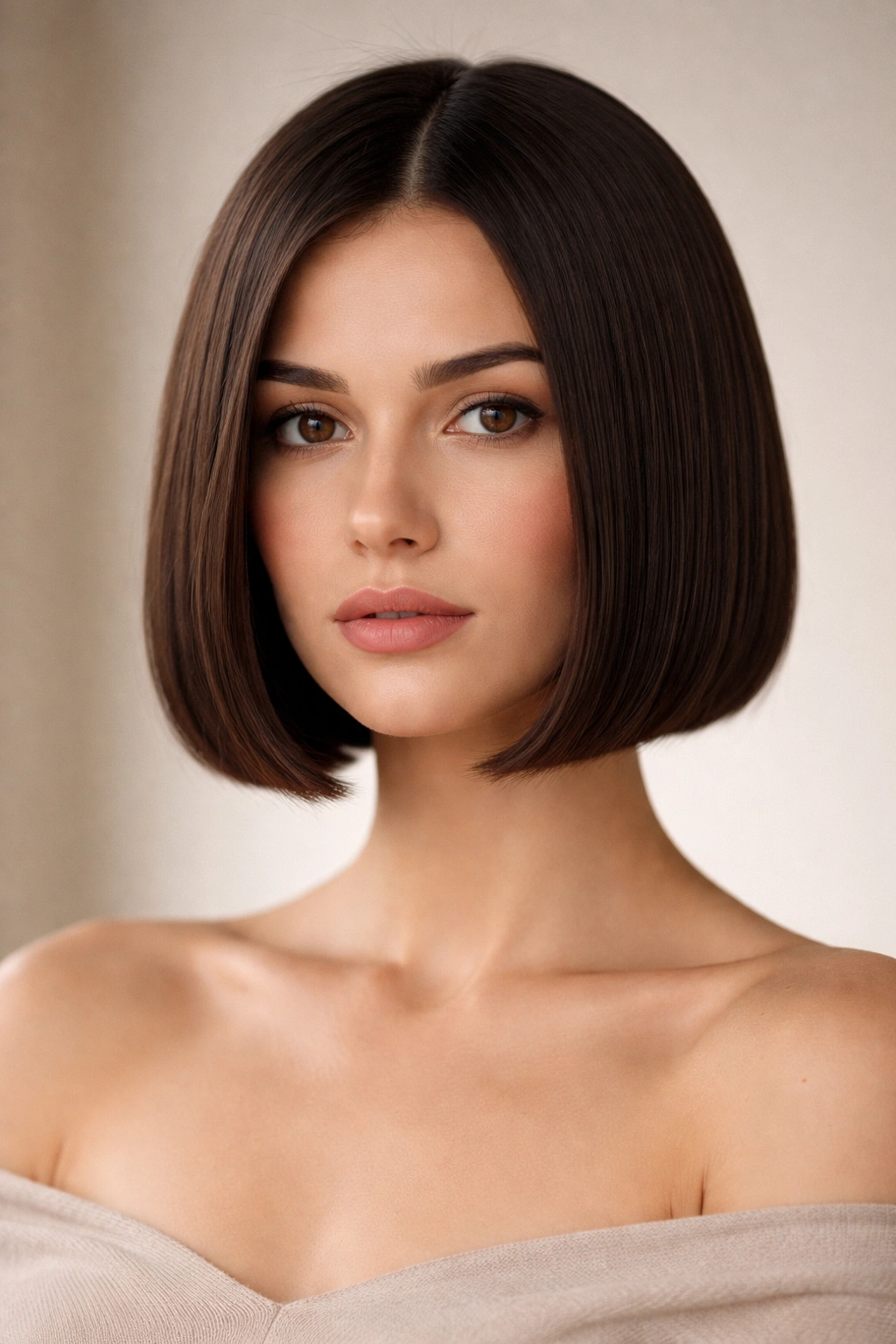 Blunt short bob with a clean chin-length line.