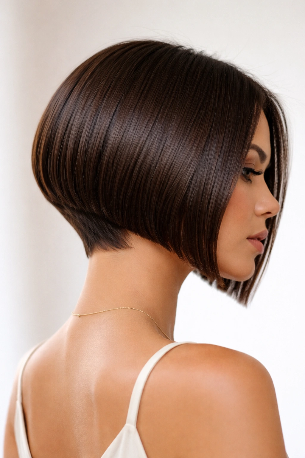 Blunt stacked bob showing sharp geometric lines and short back