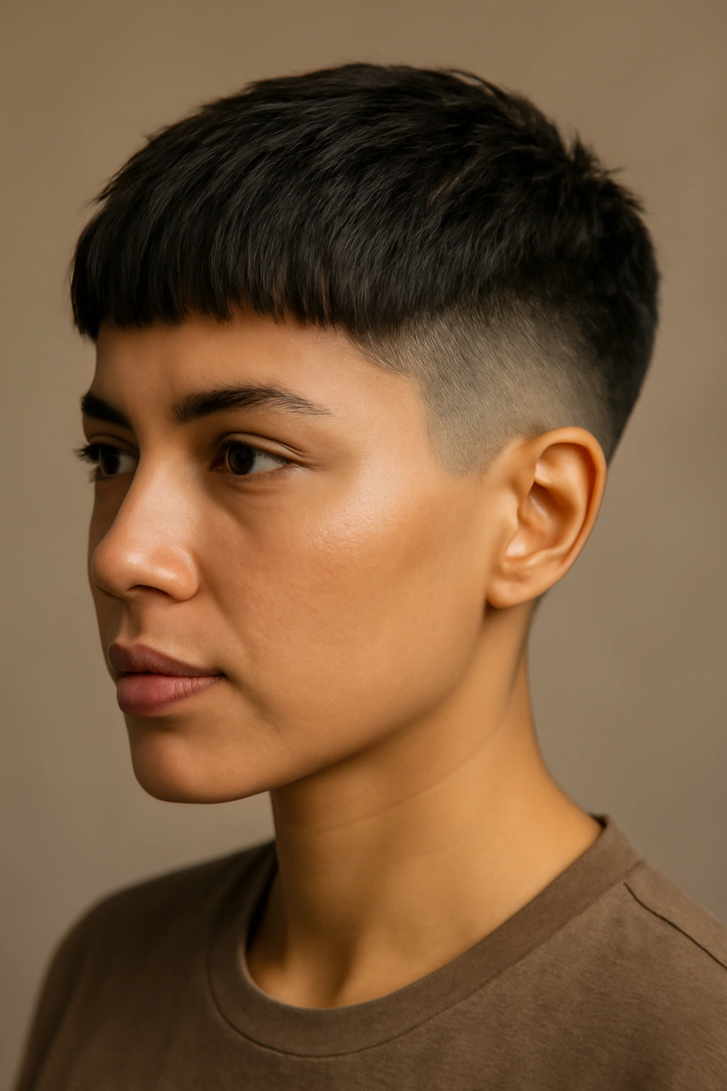 Latina woman with blunt textured top and visible undercut on sides