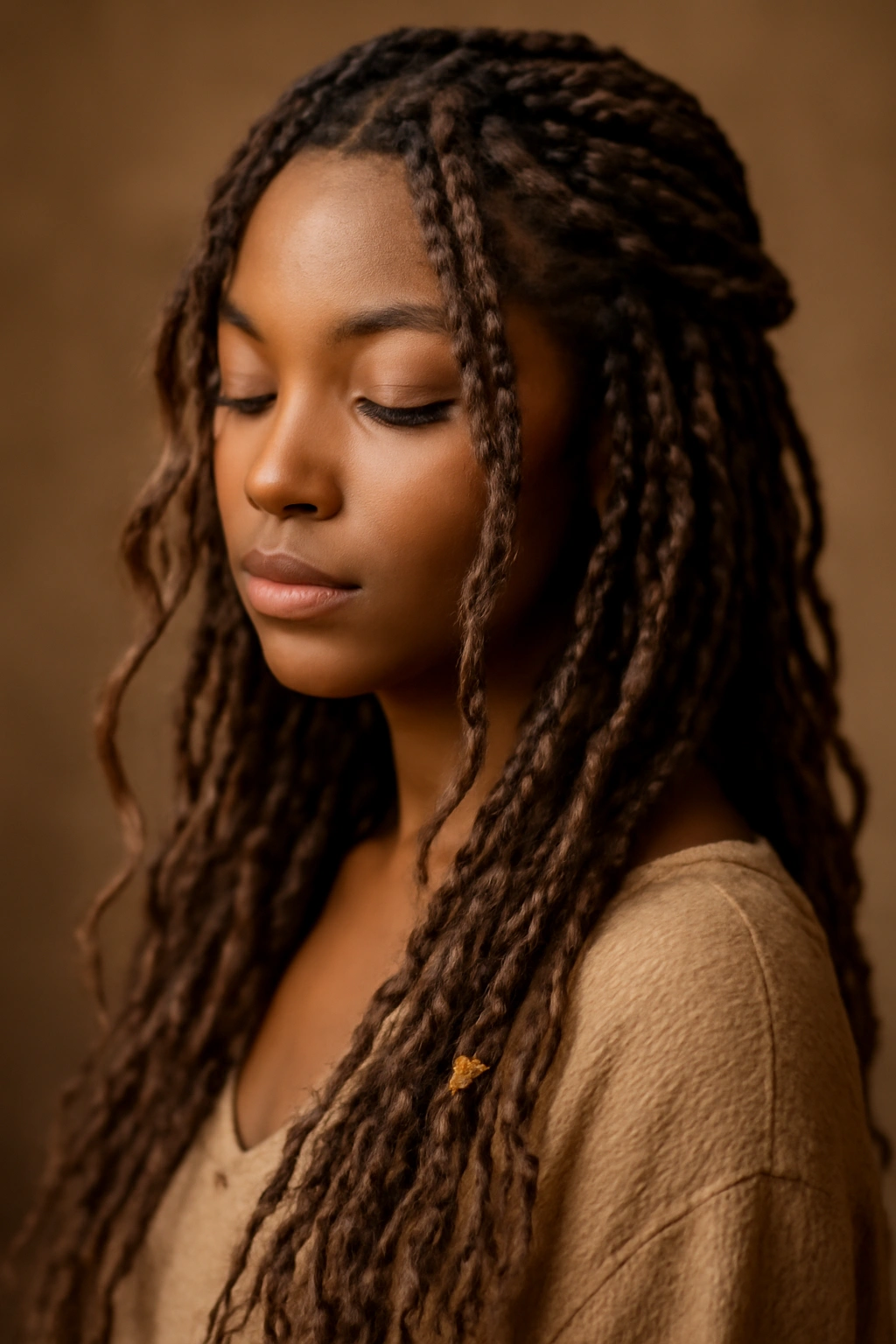 Soft boho knotless braids with loose texture and beads